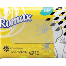 Влажные салфетки «ROMAX» , с ароматом ромашки, 15 шт.