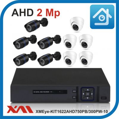Комплект видеонаблюдения на 10 камер XMEye-KIT1622AHD750PB/300PW-10.