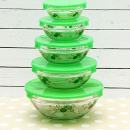 Набор салатников с крышками КИВИ, 5 шт: 130/200/350/500/900 мл, цвет зеленый
