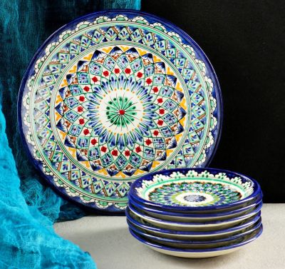 Набор для блинов Риштанская керамика, 7 предметов: тарелка 25см, 6 тарелок 15см