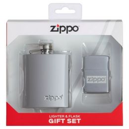 49358 Подарочный набор ZIPPO: фляжка 89 мл и ветроустойчивая зажигалка Brushed Chrome
